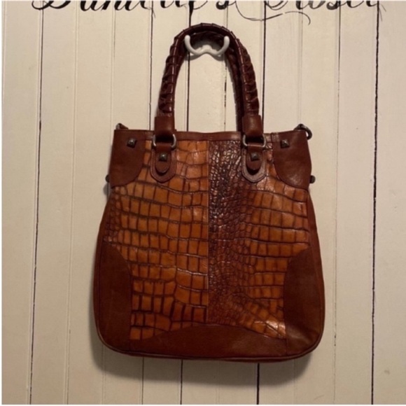 rey Handbags - Rey Crocodile Leather Shoulder Bag Brown Tan